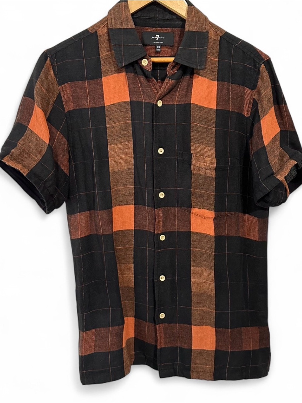 7 For All Mankind Orange & Black Button Up
